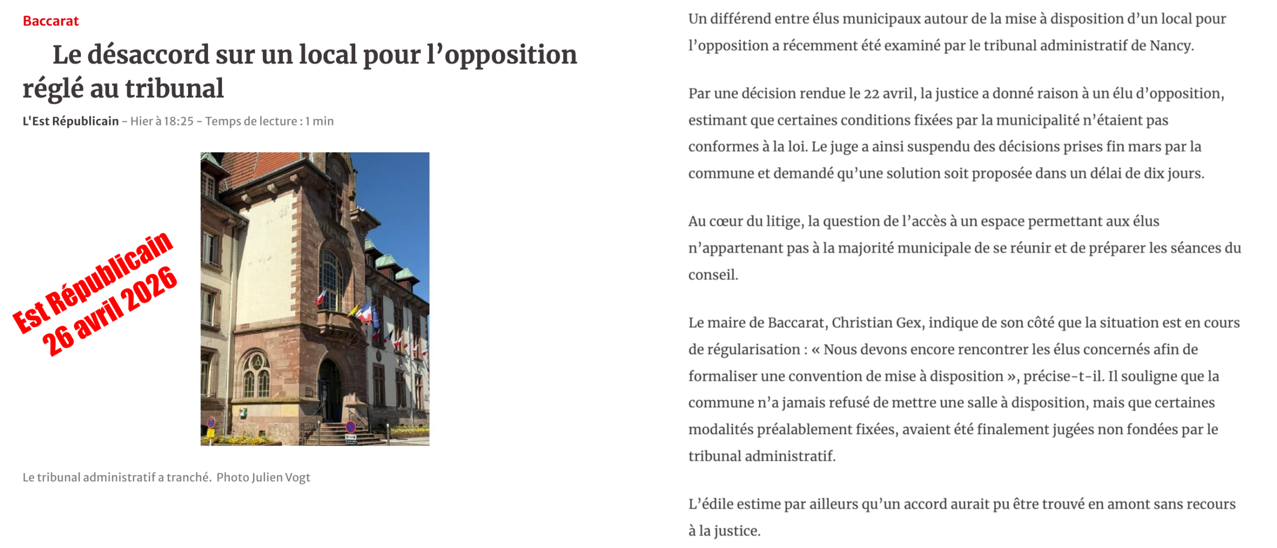 Article est républicain 26 avril 2026
